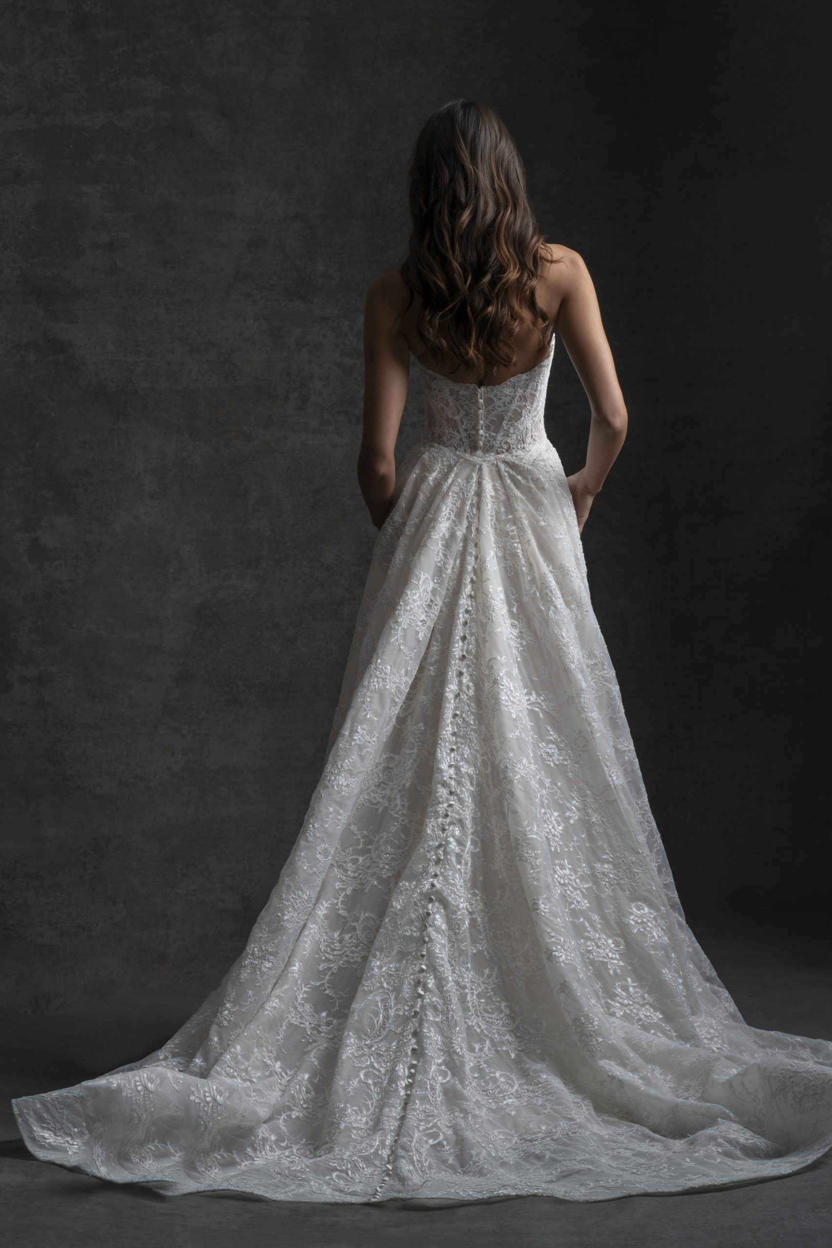 Modern And Feminine Lace Sheath Wedding Dress With Corset by Allure Bridals - Image 2