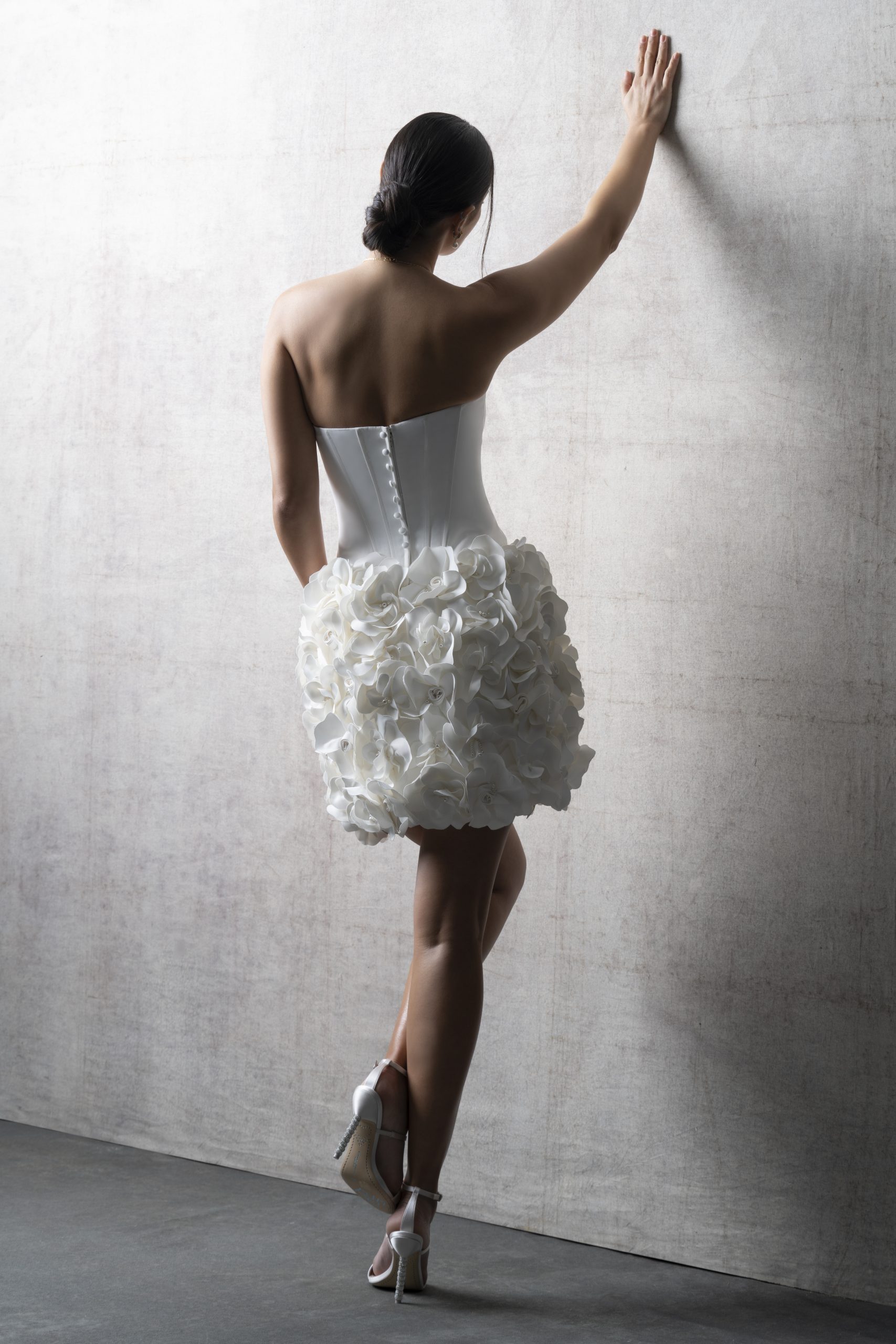 Chic And Playful Drop-Waist Bridal Mini Dress With Rosette Skirt by Allure Bridals - Image 2