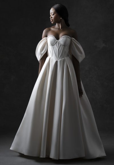 Chic And Unique Satin Corset Ball Gown With Buttons by Allure Bridals