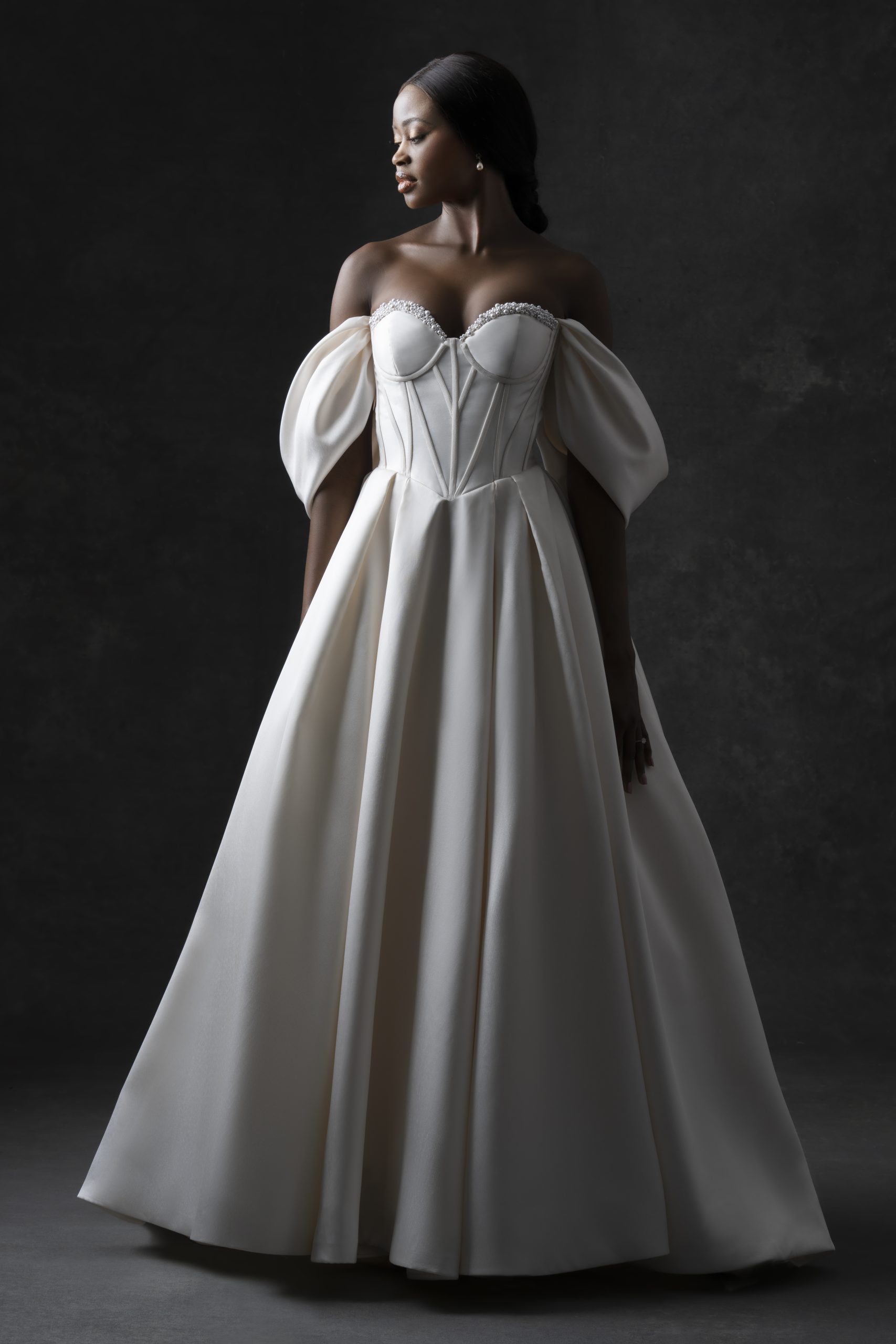 Chic And Unique Satin Corset Ball Gown With Buttons by Allure Bridals - Image 1