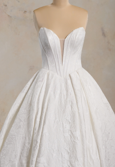 Strapless Basque-Waist Floral Jacquard Ball Gown by Maggie Sottero - Image 3