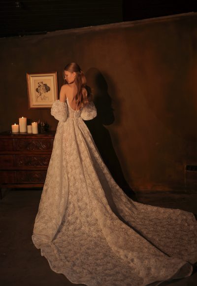 Romantic Corset Lace Ball Gown With Detachable Puff Sleeves by Eden Aharon - Image 2