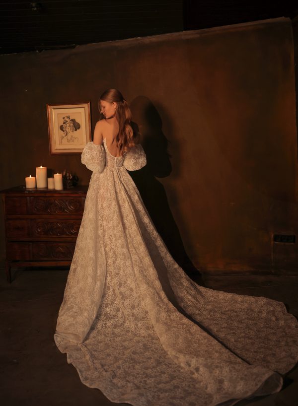 Romantic Corset Lace Ball Gown With Detachable Puff Sleeves by Eden Aharon - Image 2