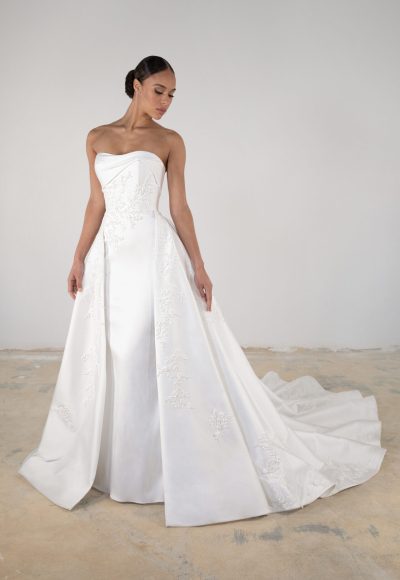 Chic And Sophisticated Strapless Fit-and-Flare Wedding Dress With Detachable Overskirt by Martina Liana Luxe