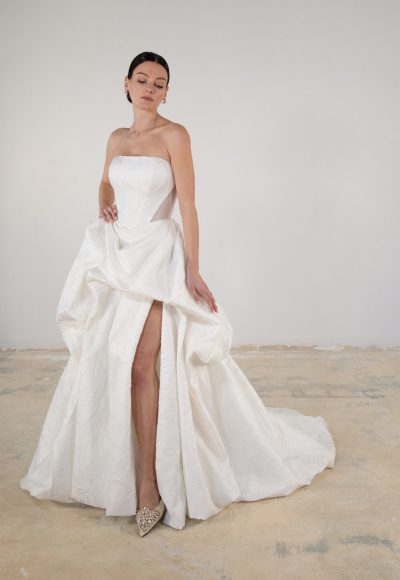 Architectural A-Line Wedding Dress With Slit And Buttons by Martina Liana Luxe