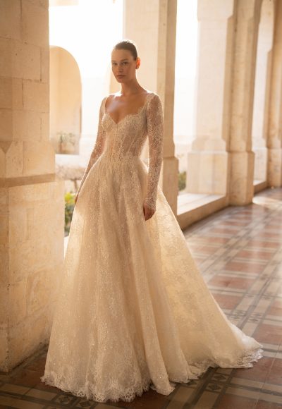 Romantic And Sophisticated Long Sleeve Lace A-Line Wedding Dress by Lee Petra Grebenau