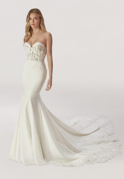 Chic And Romantic Corset Fit-and-Flare Wedding Dress With Buttons by Madison James