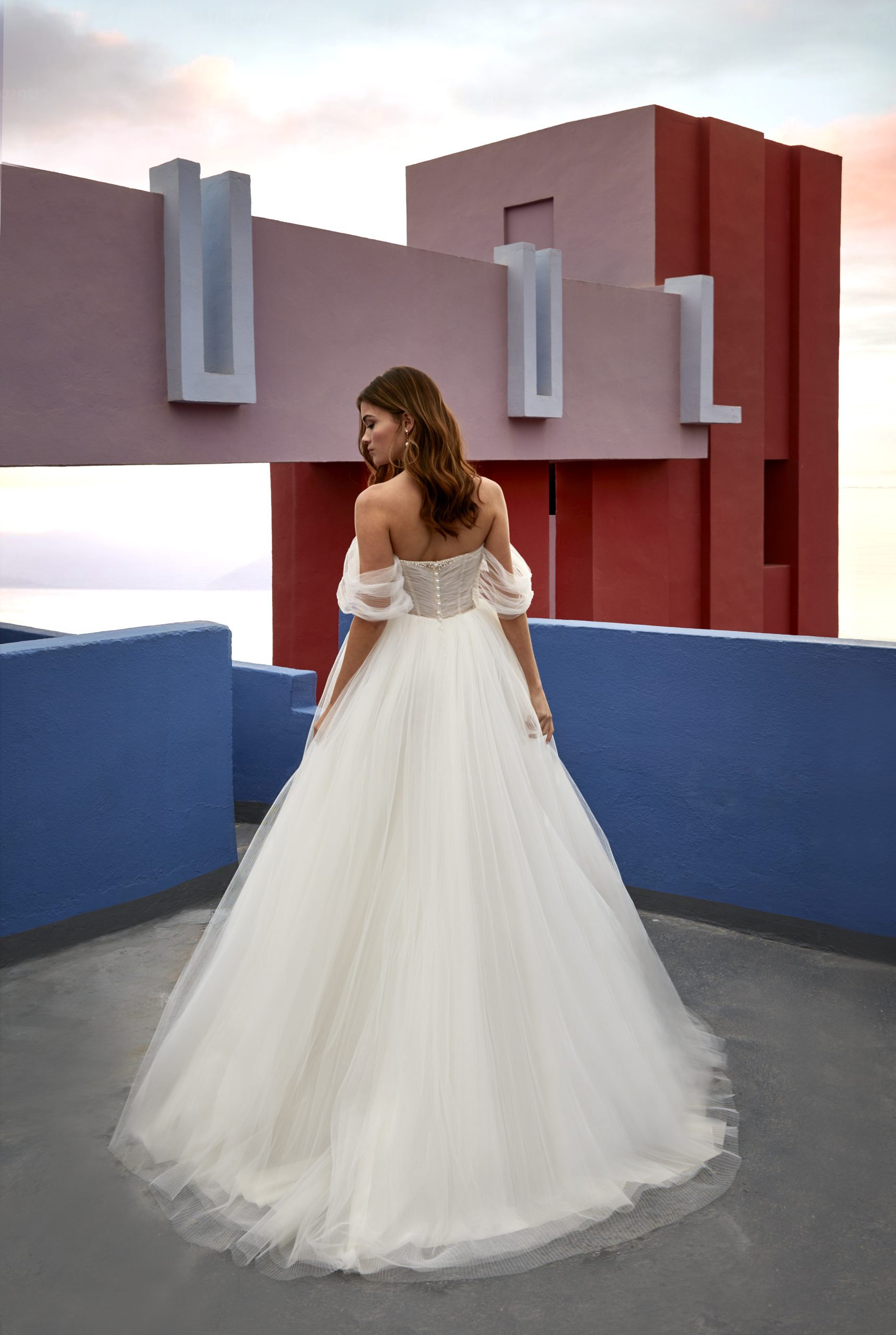 Ethereal And Simple Off-the-Shoulder Tulle Ball Gown With Buttons by Madison James - Image 2