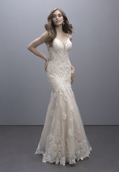 Romantic And Elegant V-Neck Lace Fit-and-Flare Wedding Dress by Madison James