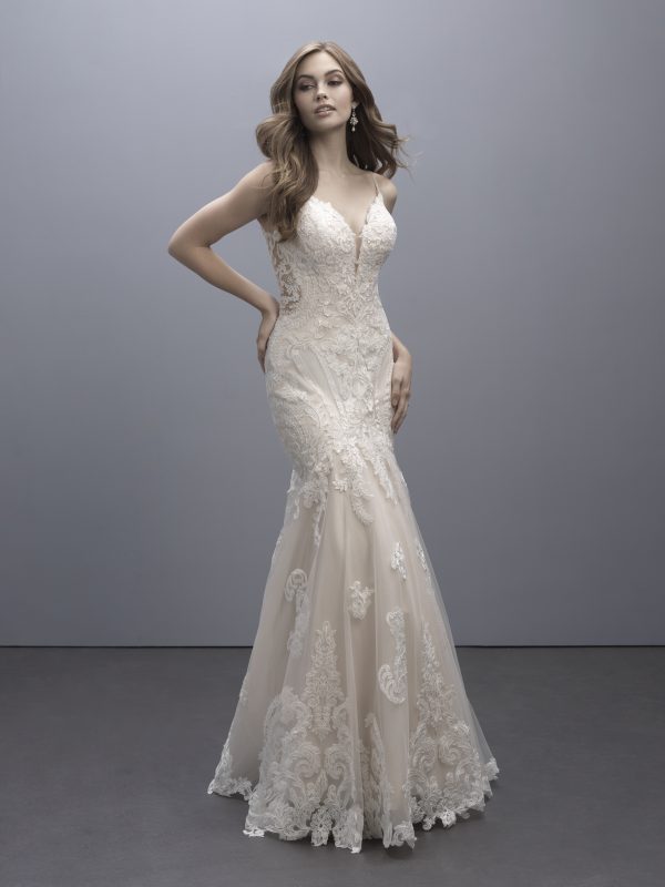 Romantic And Elegant V-Neck Lace Fit-and-Flare Wedding Dress by Madison James - Image 1