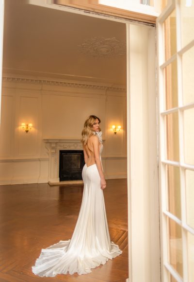 Sleek And Simple Satin Halter-Neck Fit-and-Flare Wedding Dress by Pnina Tornai - Image 3