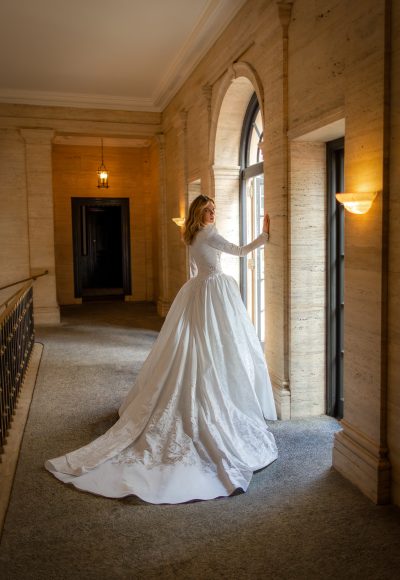 Timeless And Sophisticated Long Sleeve Jacquard Ball Gown by Pnina Tornai - Image 3