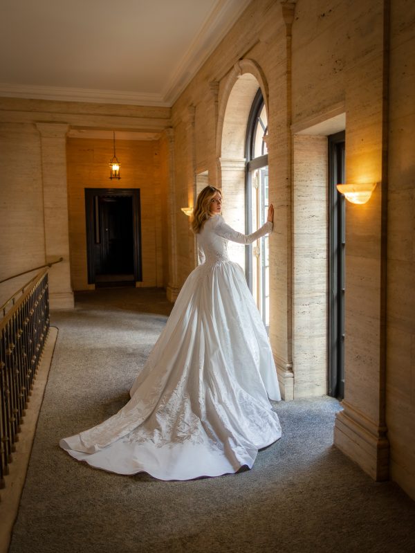 Timeless And Sophisticated Long Sleeve Jacquard Ball Gown by Pnina Tornai - Image 3