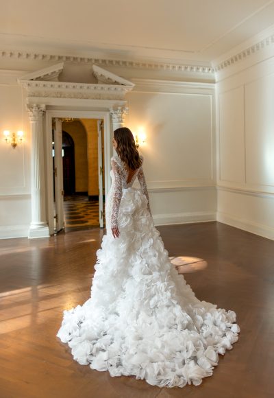 Chic And Romantic High-Neck Sheath Wedding Dress With Detachable Train by Pnina Tornai - Image 6