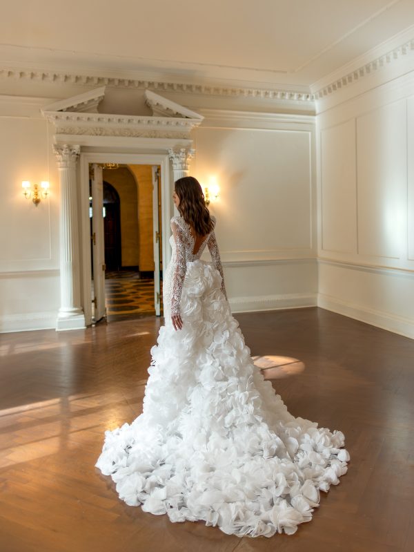 Chic And Romantic High-Neck Sheath Wedding Dress With Detachable Train by Pnina Tornai - Image 6