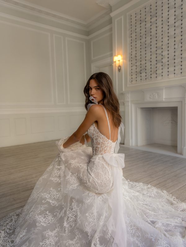 Chic And Romantic Lace Fit-and-Flare Wedding Dress With Bows by Pnina Tornai - Image 5