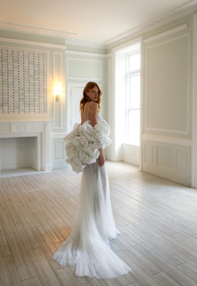 Chic and Modern Pearl Embellished Fit-and-Flare Wedding Dress by Pnina Tornai - Image 3