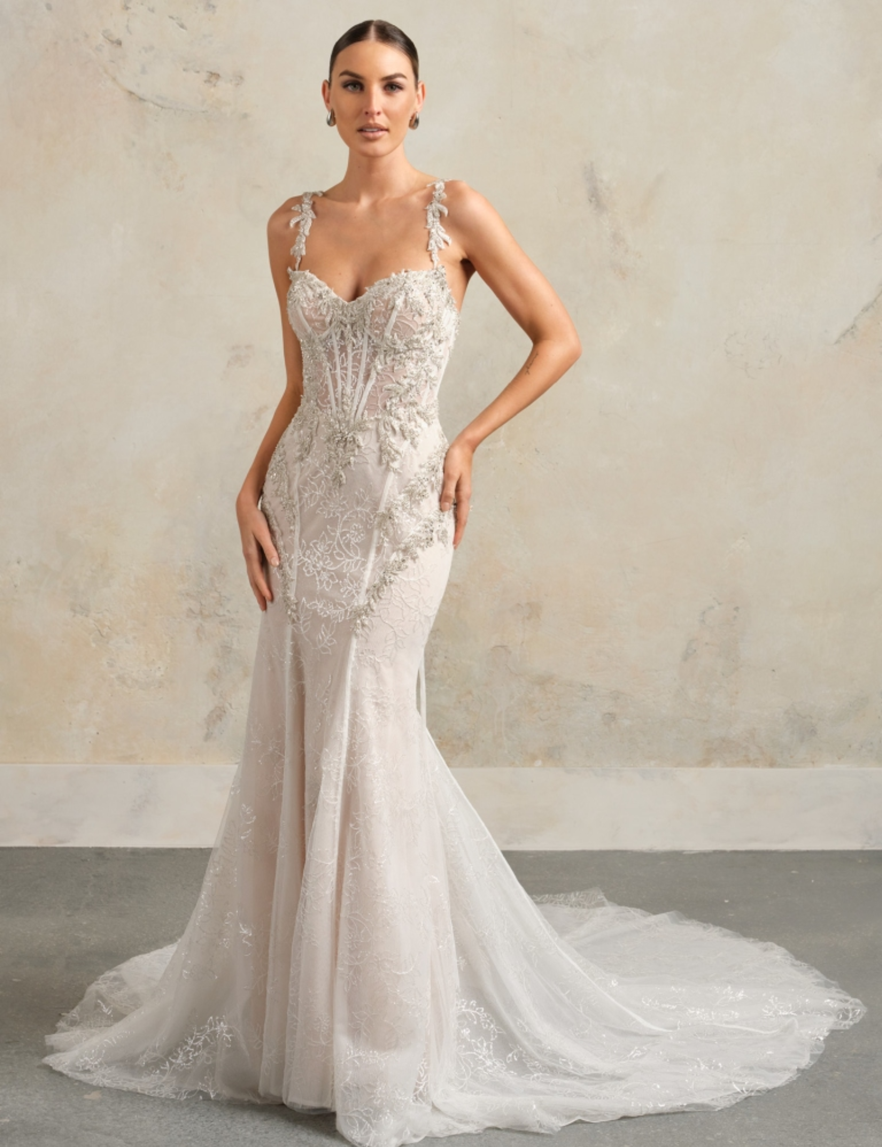 Embellished Lace Fit-and-Flare Wedding Dress With Detachable Overskirt by Maggie Sottero - Image 1