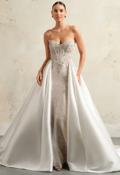 Embellished Lace Fit-and-Flare Wedding Dress With Detachable Overskirt by Maggie Sottero - Image 3