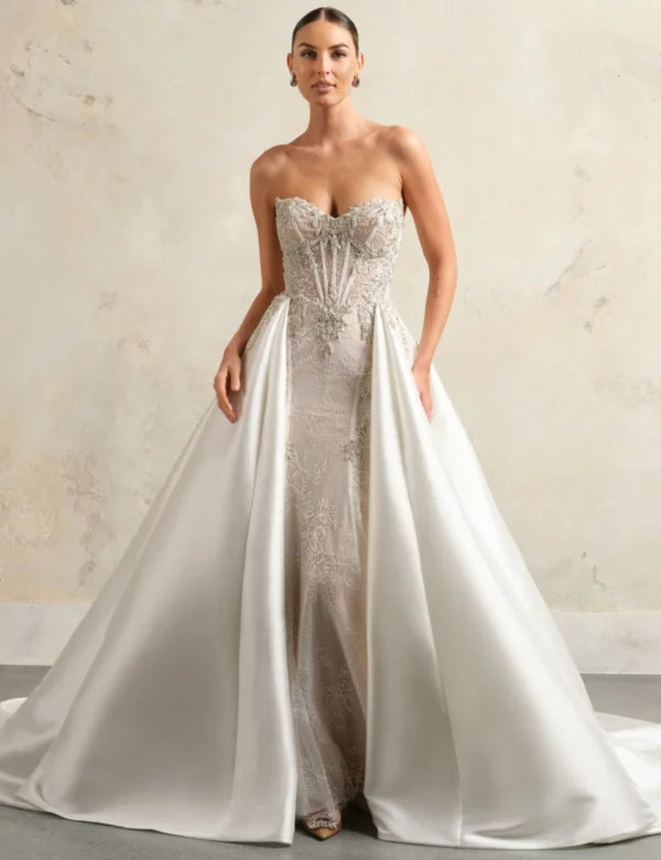 Embellished Lace Fit-and-Flare Wedding Dress With Detachable Overskirt by Maggie Sottero - Image 3