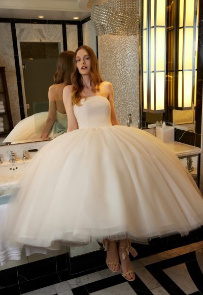 Strapless Tulle Tea-Length Ball Gown by Sareh Nouri