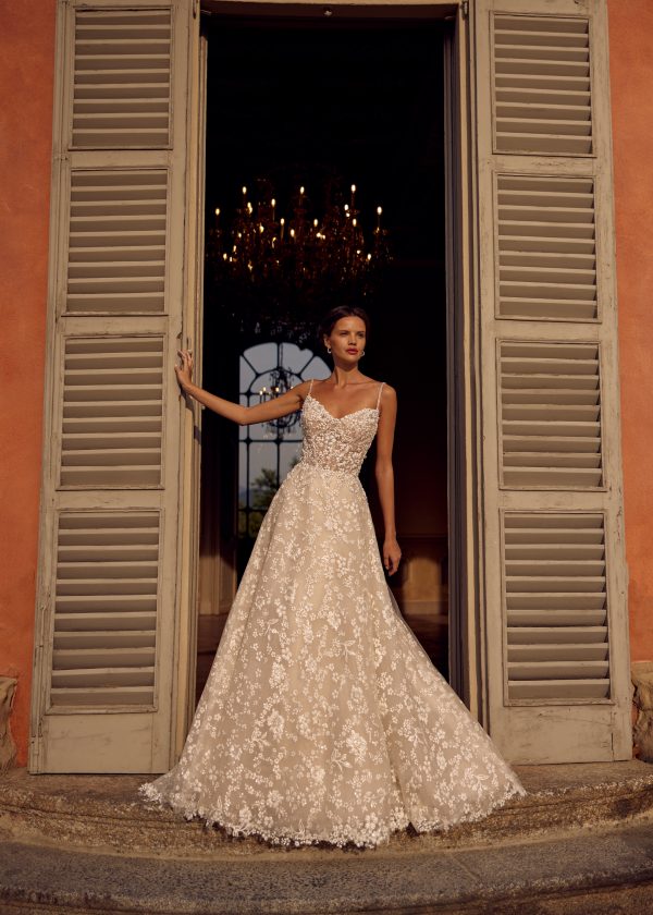 Unique And Glamorous Floral-Embossed A-Line Wedding Dress by Randy Fenoli - Image 1