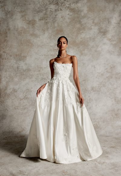 Classic And Romantic Floral Satin A-Line Wedding Dress by Justin Alexander Signature