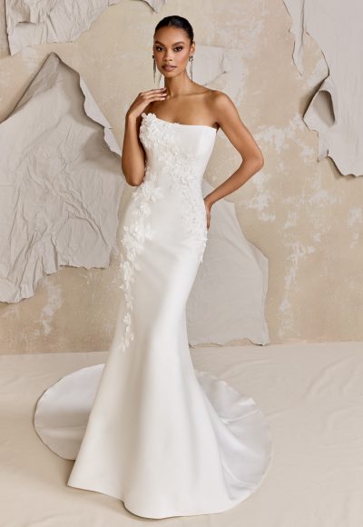 Chic And Romantic Floral Fit-and-Flare Wedding Dress With Buttons by Justin Alexander Signature