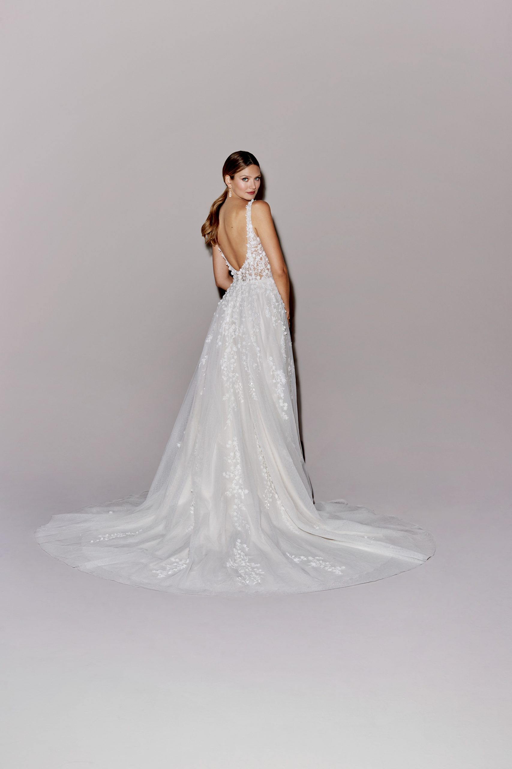 Whimsical And Romantic V-Neck Floral A-Line Wedding Dress With Open Back by Justin Alexander Signature - Image 2