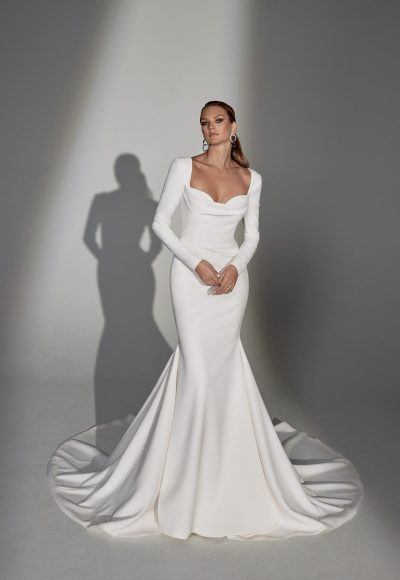 Chic And Simple Long Sleeve Fit-and-Flare Wedding Dress With Open Back And Buttons by Justin Alexander Signature