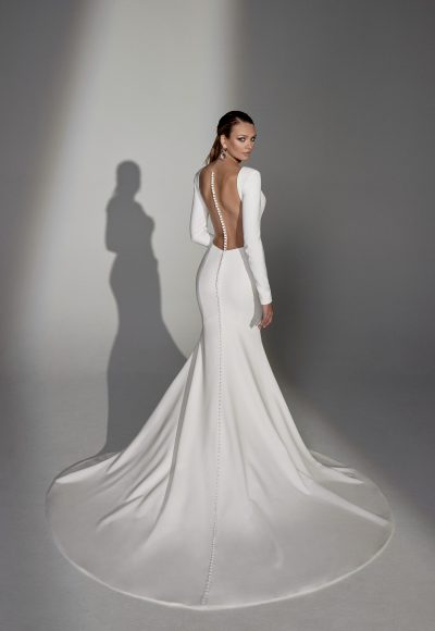 Chic And Simple Long Sleeve Fit-and-Flare Wedding Dress With Open Back And Buttons by Justin Alexander Signature - Image 2