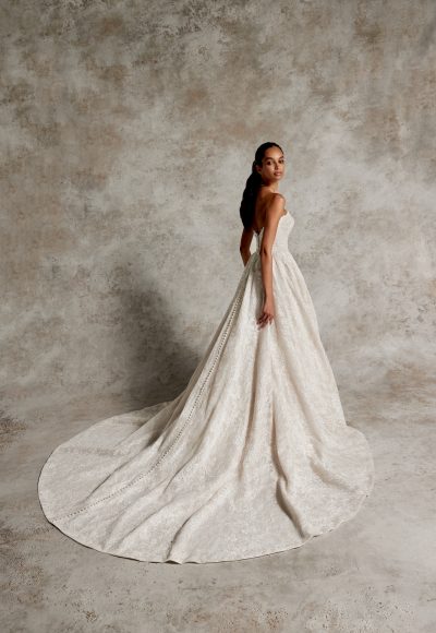 Intricately Beaded Strapless Lace Ball Gown With Buttons by Justin Alexander Signature - Image 2