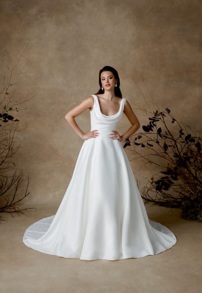 Chic And Simple Cowl-Neck Ball Gown With Buttons by Justin Alexander - Image 1