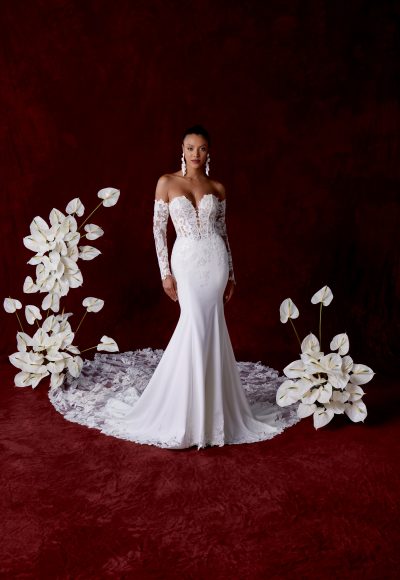 Romantic And Dramatic Lace Fit-and-Flare Wedding Dress With Detachable Train by Justin Alexander