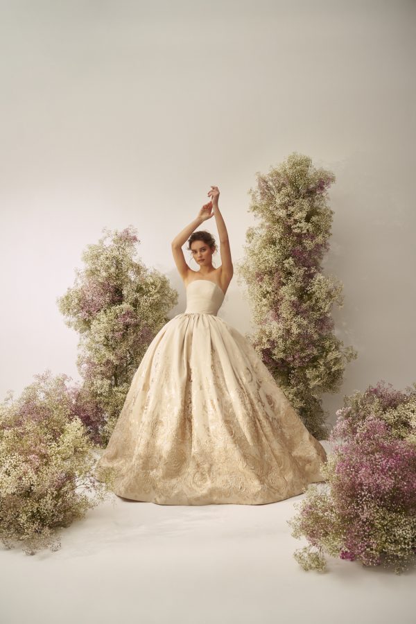 Couture Floral Brocade Ball Gown by Nicole + Felicia - Image 1