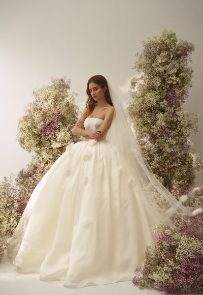 Chic And Dramatic Floral Organza Ball Gown by Nicole + Felicia