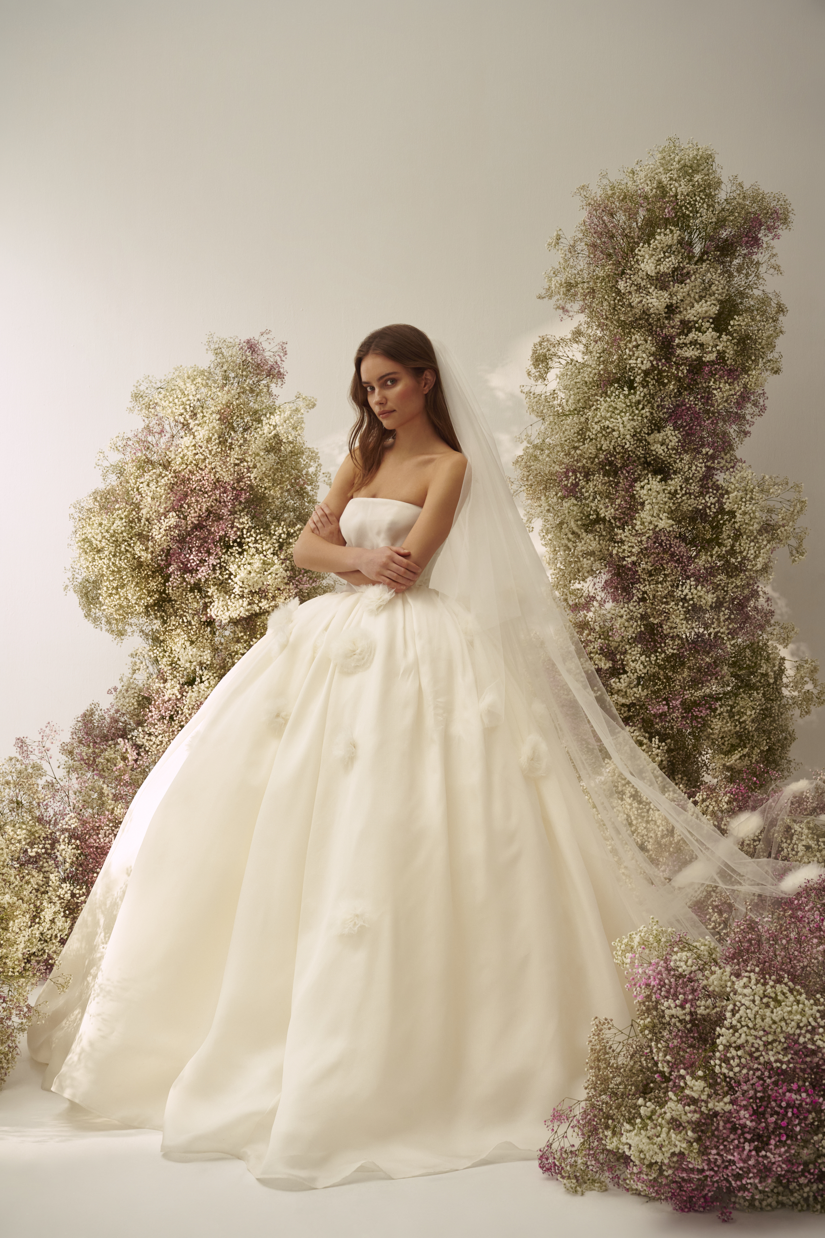 Chic And Dramatic Floral Organza Ball Gown by Nicole + Felicia - Image 1