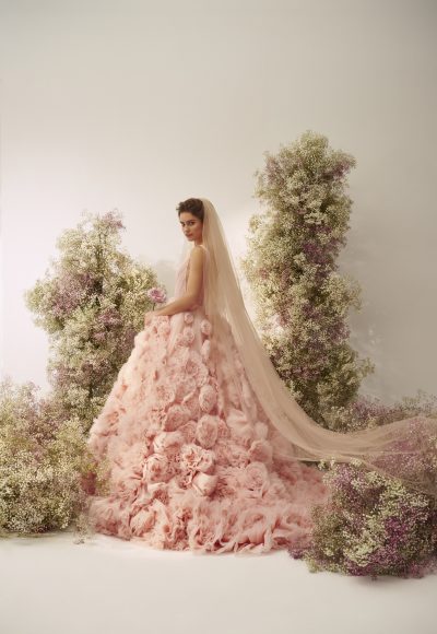 Dramatic And Romantic Couture V-Neck Floral Ball Gown by Nicole + Felicia - Image 2