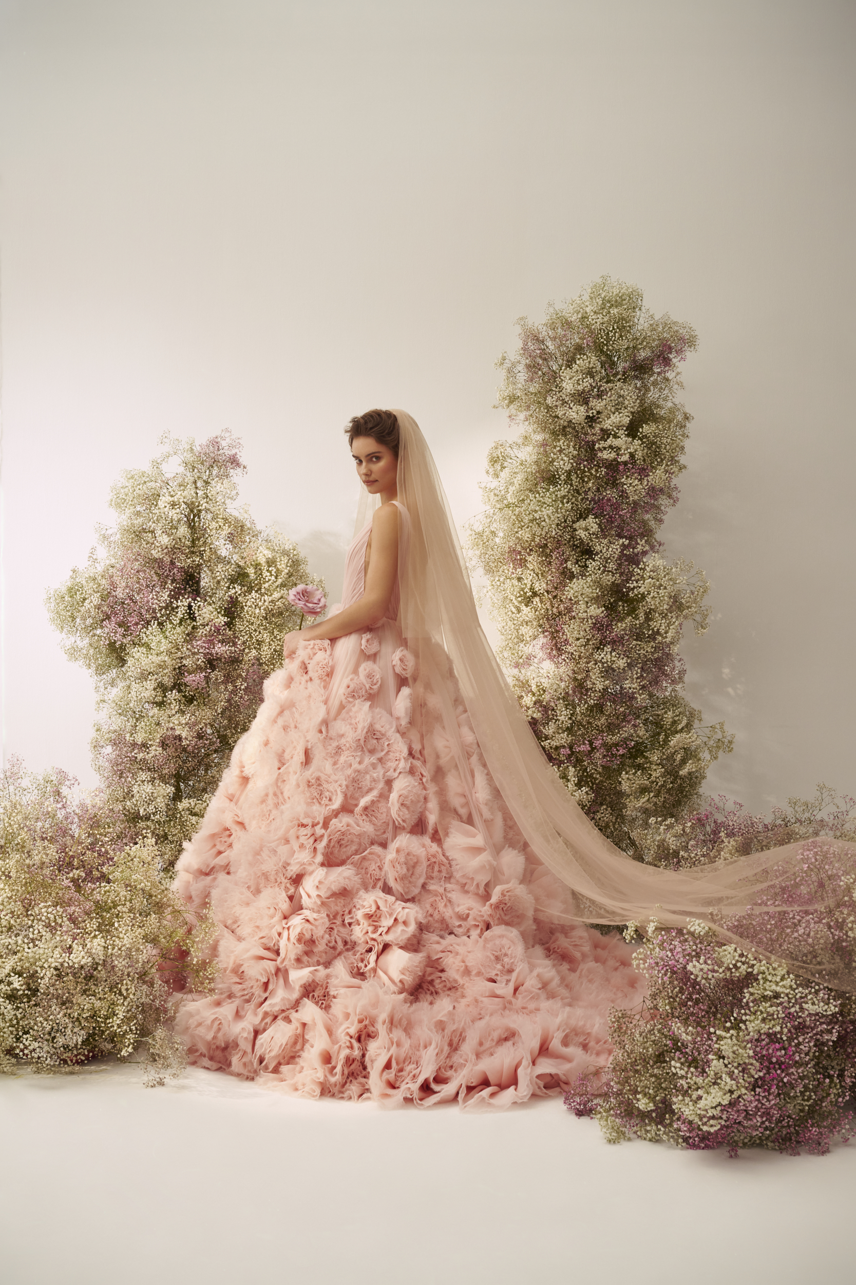 Dramatic And Romantic Couture V-Neck Floral Ball Gown by Nicole + Felicia - Image 2