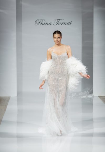 Crystal-Embellished Fit-and-Flare Wedding Dress by Pnina Tornai