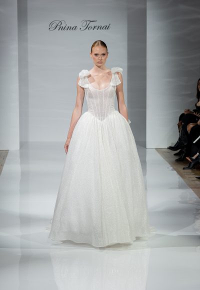 Shimmer-Infused Basque-Waist Ball Gown With Bows by Pnina Tornai