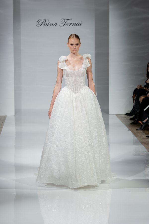 Shimmer-Infused Basque-Waist Ball Gown With Bows by Pnina Tornai - Image 5