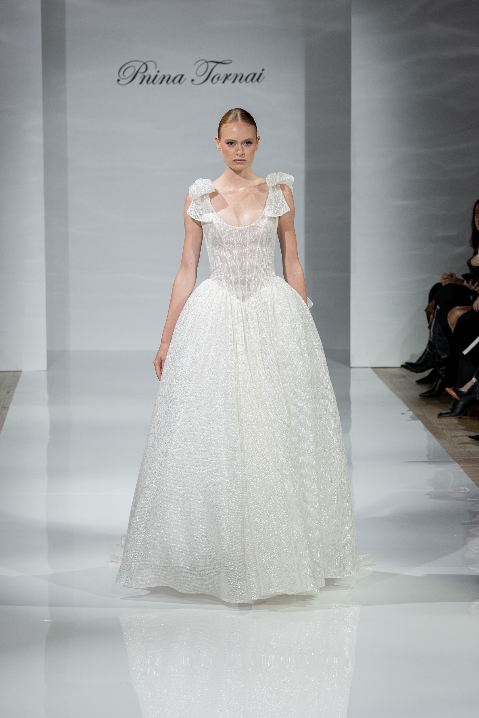 Shimmer-Infused Basque-Waist Ball Gown With Bows by Pnina Tornai - Image 1