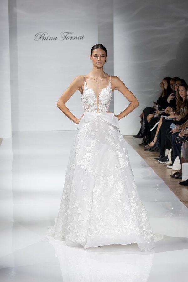 Romantic Floral A-Line Wedding Dress With Open Back by Pnina Tornai - Image 5