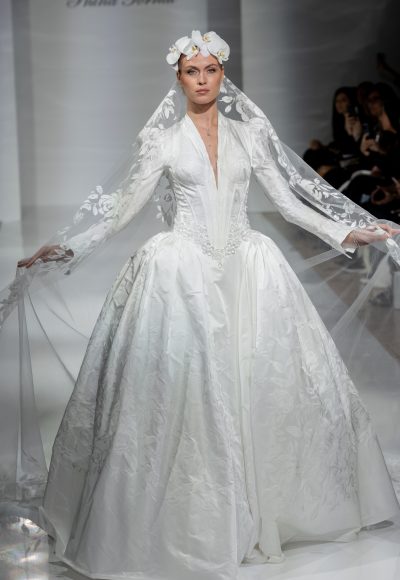 Timeless And Sophisticated Long Sleeve Jacquard Ball Gown by Pnina Tornai - Image 5