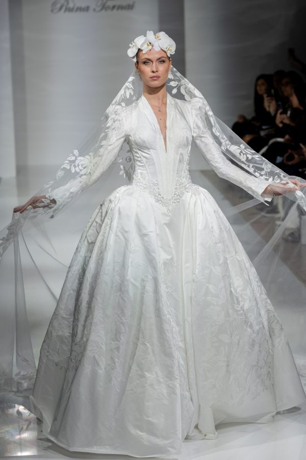 Timeless And Sophisticated Long Sleeve Jacquard Ball Gown by Pnina Tornai - Image 5