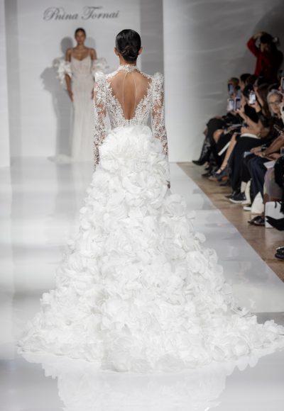 Chic And Romantic High-Neck Sheath Wedding Dress With Detachable Train by Pnina Tornai - Image 2