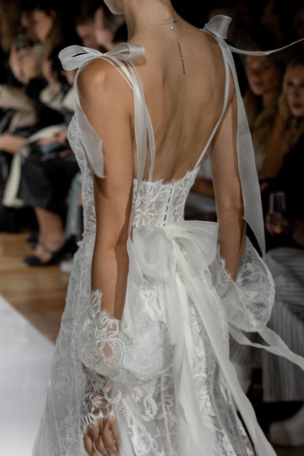 Chic And Romantic Lace Fit-and-Flare Wedding Dress With Bows by Pnina Tornai - Image 3