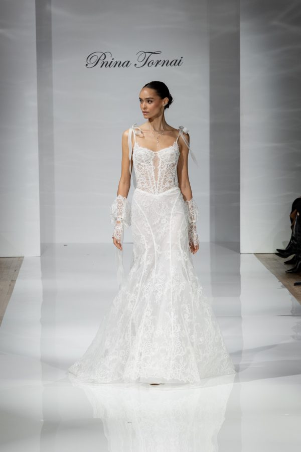 Chic And Romantic Lace Fit-and-Flare Wedding Dress With Bows by Pnina Tornai - Image 6