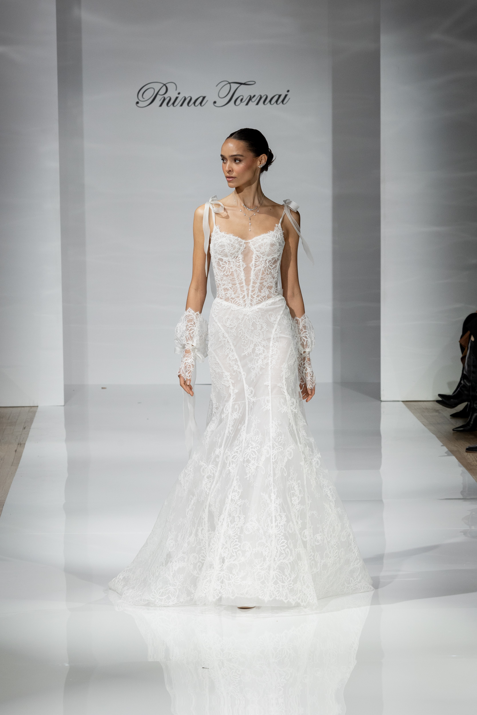 Chic And Romantic Lace Fit-and-Flare Wedding Dress With Bows by Pnina Tornai - Image 1